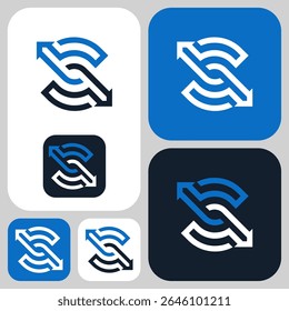 S letter logo sleek and modern arrow-shaped directional line with the concept of input and output representing the dynamic flow of data or information. Ideal for branding that focuses on technology.