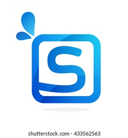 S letter logo in square with blue drops.