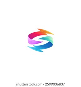 s letter logo with thunder lightning combination in 3d colorful gradient design style