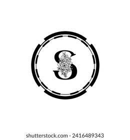 Diseño vectorial del logotipo de letra S. S Icon eco plantilla de concepto negro y de círculo. Conjunto de vector S del logotipo de las letras ecológicas negras con hojas. Alfabeto S de hojas negras aisladas en fondo blanco. Alfabeto floral.