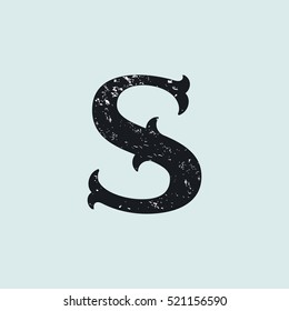 S letter logo. Vintage decorative slab serif with rough grunge texture. Vector font for western, sport or historical labels, posters etc.