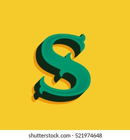 S letter logo in vintage money style with shadow. Retro decorative font for western, sport or historical labels, posters etc.