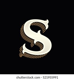 S letter logo in vintage western style with lines shadow. Vector font for barber shop labels, sport posters, jewelry cards etc.