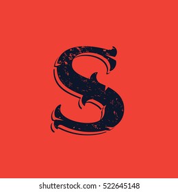 S letter logo in Vintage western victorian grunge style. Vector font for historical labels, posters etc.