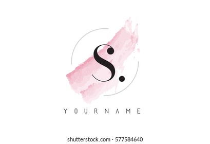 S Letter Logo with Watercolor Pastel Aquarella Brush Stroke and Circular Rounded Design. 