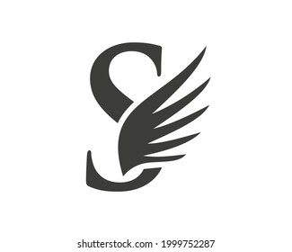 S letter logo with wing. Wing logo with S letter concept