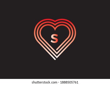 S letter love  logo with vector design. Love illustration. Hand drawn design for Valentine's day logo. Web icon, symbol, sign. Romantic wedding invitation. 