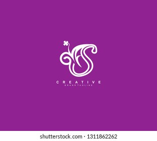 S Letter Lowercase with Modern Linear Feminine Floral Leaf Logo