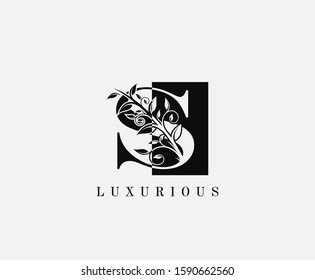 S Letter Luxury Vintage Logo. Minimalist S With Classy Leaves Shape design perfect for fashion, Jewelry, Beauty Salon, Cosmetics, Spa, Hotel and Restaurant Logo. 