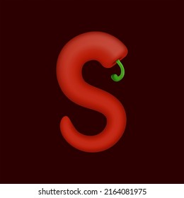 S letter made of red chilli pepper. Isolated vegetable vector organic typeface for farm design elements, restaurant menu and more