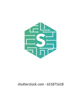 S Letter, Modern Chip Connection Logo Template Design