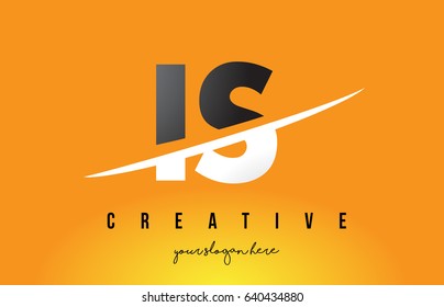 IS I S Letter Modern Logo Design with Swoosh Cutting the Middle Letters and Yellow Background.