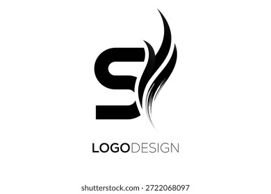 Logotipo del monograma de la letra de S con la carrera artística del cepillo para la identidad moderna de la marca
