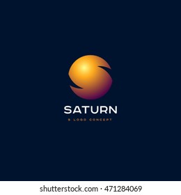 S letter. S monogram. Saturn planet emblem.