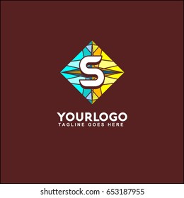 S letter mosaic in the circle logo. sea stones. bright vector