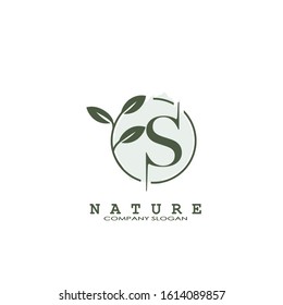 S Letter Nature Floral Logo. Abstract vector logo design concept naturally floral leaf with circle shape and letter for initial or business identity.