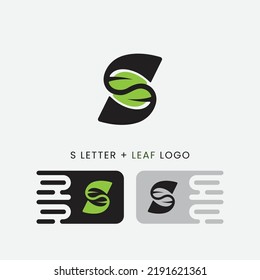 S letter and negative space leaf, leaves logo icon