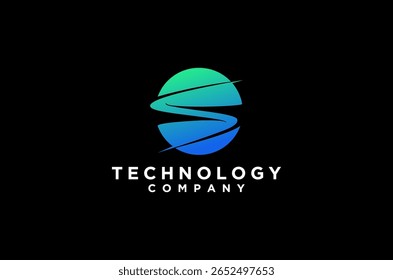 S letter on globe modern logo for a tech company. S initial vector illustration
