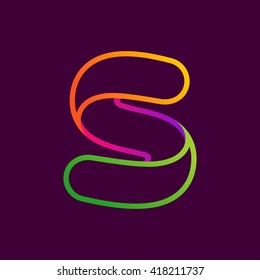 S letter one line neon colorful logo. Font style, vector design template elements for your application or corporate identity.