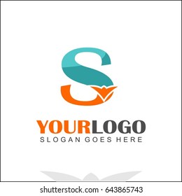 S letter orange bird design logo in blue color. Branding identity for Finance, Accountancy, Law, Hotel, Tech, Bank