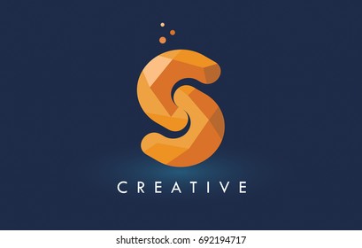 S Letter With Origami Triangles Logo. Creative Yellow Orange Origami Design Letters.