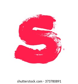 S letter painted with a dry brush.Hand drawn font. Vector grunge style design elements for use in posters or prints.