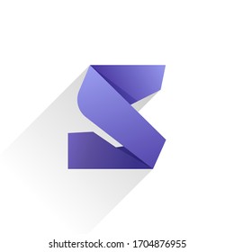 S letter paper folding origami style logo design. Vector icon perfect for kids labels, modern posters, cute identity, etc.