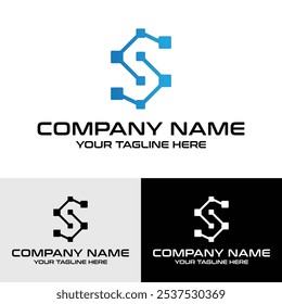 Letra S con diseño de logotipo de Vector de concepto de tecnología de puntos de píxel