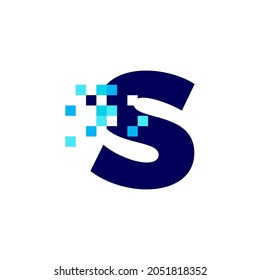 s letter pixel mark digital 8 bit logo vector icon illustration