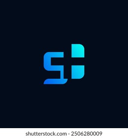 Letra S + y más, diseño de logotipo de espacio negativo.