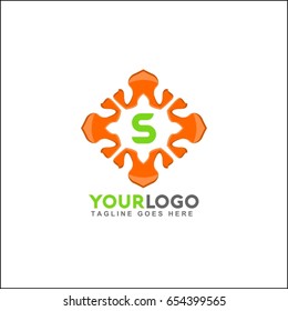S letter premium monogram logo. Universal symbol icon vector design. Luxury orange abc leaf logotype.