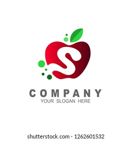 S letter red apple logo template