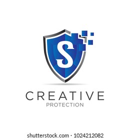 s letter shield protection logo