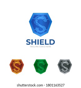 S Letter and Shield Symbol Logo - Abstract Technology Alphabet Icon - Colorful Techno Security Initial Design - Secure Tech Monogram Vector Illustration