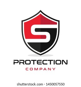 S Letter shield vector logo template. Black and red color. This alphabet or font symbol suitable for protection business.