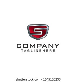 S Letter shield vector logo template. Black and red color