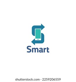 Carta S con el concepto de diseño de logotipo combinado para smartphones y flechas