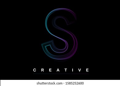 S letter with smoke fine curved lines in blue and purple. Vector illustration letter for logo, label, monogram, cover, emblem, company name, font, business sign, icon or web page graphic design. 