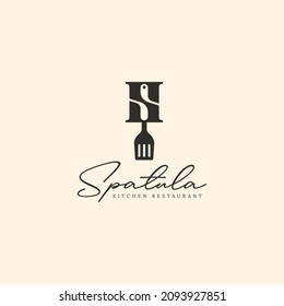 S letter with spatula logo icon sign symbol design concept. Good to use for kitchen, restaurant and cafe logo. Vector illustration template