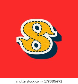 S letter sports team logo in tackle twill style. Embroidered serif font for university uniform, baseball champion posters and vintage basketball identity.
