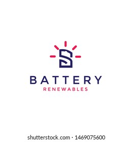 S letter, sun and battery logo design vector icon illustration inspiration
