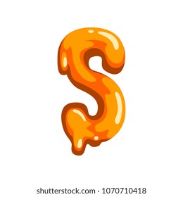 S letter of sweet fruit jelly, glossy, edible liquid font vector Illustration on a white background