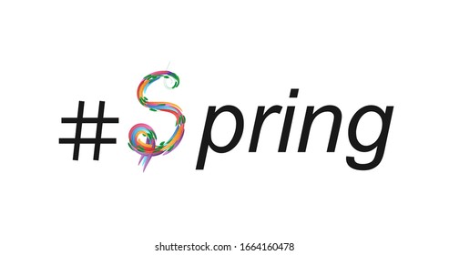 S símbolo de letra, S monograma. Diseño creativo de afiches de palabra de primavera. Pincel colorido Floral Abstracto. Plantilla de banner de primavera. Etiqueta social. Concepto vectorial de texto. Ilustración artística.