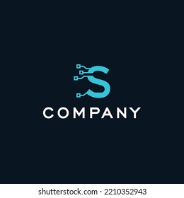 S Letter tech dot logo design for symbols of technology, internet, systems, Artificial Intelligence and computers