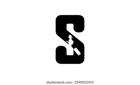 s letter, travel agency emblem,  black isolated silhouette