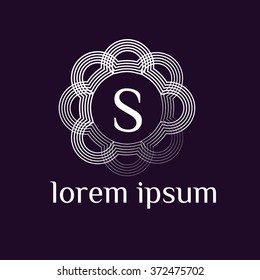S letter vector logo with circles calligraphic borders (icon, sign, symbol, monogram)