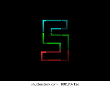 S letter vector outline stroke desing, font logo. Red, green, blue color on black background. For social media,design elements, creative poster, web template and more