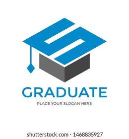S Letter vector template logo with student hat symbol. This graduate logo is creative and can be used for education, degree, study, diploma.