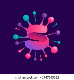 S letter vibrant virus logo with circle structure. Vector icon for chemistry labels, science company, space posters etc.