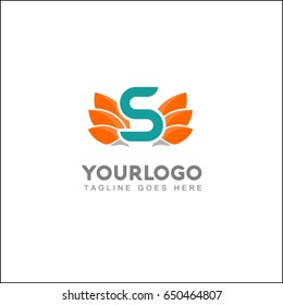 S letter victory wing identity, hotel logo, luxury brand logo, palm leaf nature vector illustration template.